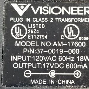 Visioneer Plug In Class 2 Transformer 120VAC 60Hz 18W Input 17VDC 600mA Output B